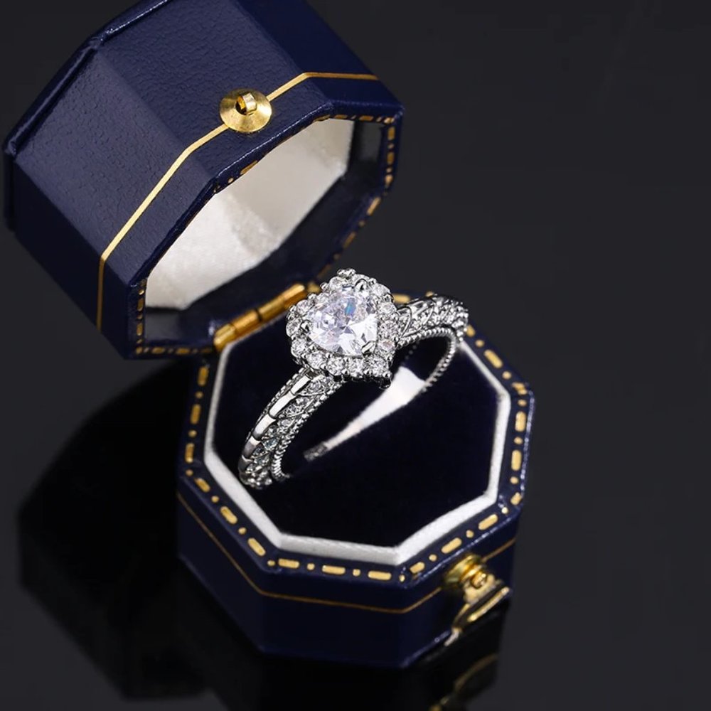 Heart Shaped Bridal Ring .925 Solid Sterling Silver, 18K White Gold Finish - Picture 5 of 6